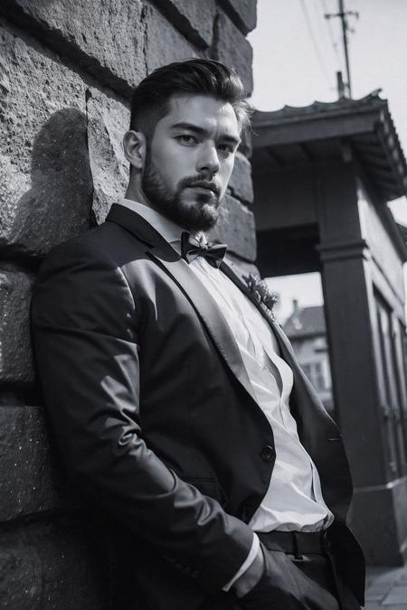 00020-307729837-handsome male,big muscle,beard,suit,monochrome photography,dutch angle,outdoor,.png
